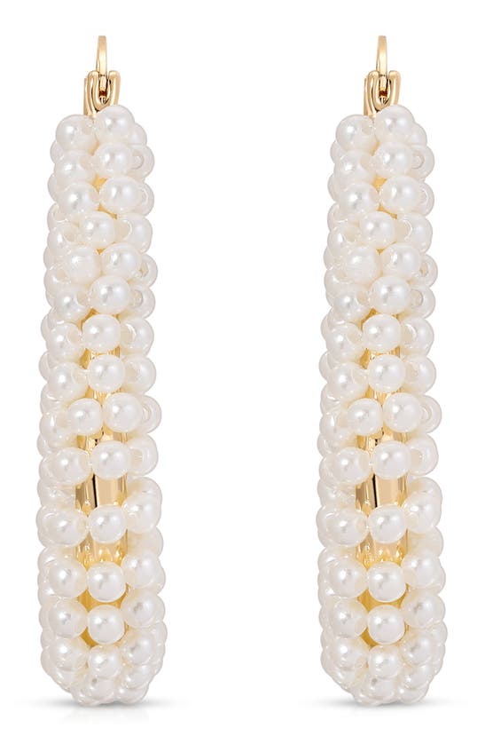 Shop Ettika Imitation Pearl Hoop Earrings In Gold