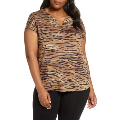 Plus Size Nic+Zoe Tiger Stripes Tee, Brown