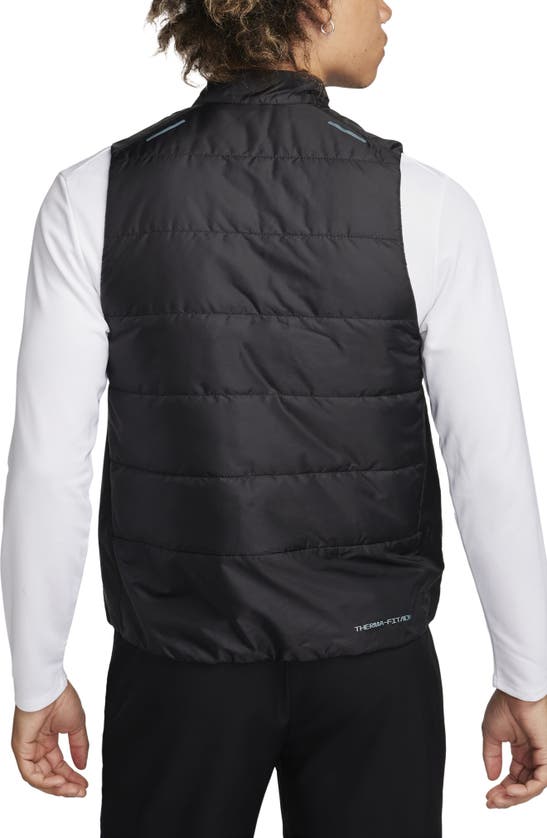 Shop Nike Therma-fit Adv Repel Aeroloft Water Repellent Down Running Vest In Black