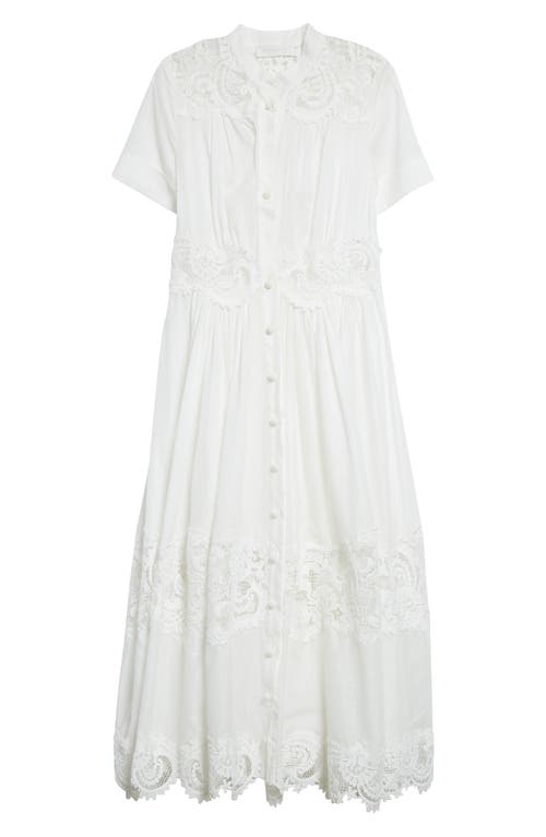 Shop Zimmermann Pop Lace Trim Midi Shirtdress In Ivory