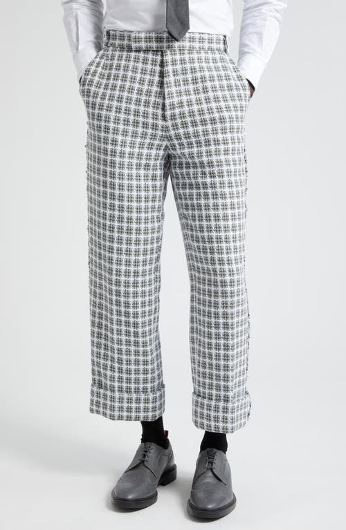 Thom Browne Fit 2 Fray Edge Plaid Tweed Trousers Medium Grey at