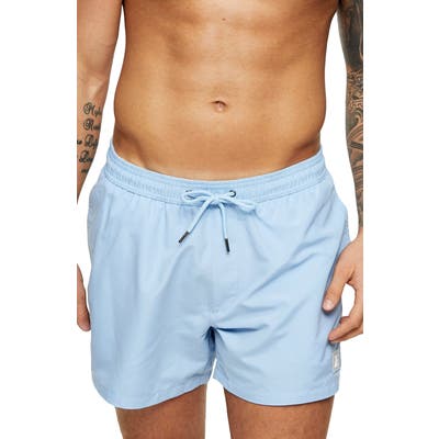Topman Hester Solid Swim Trunks, Blue