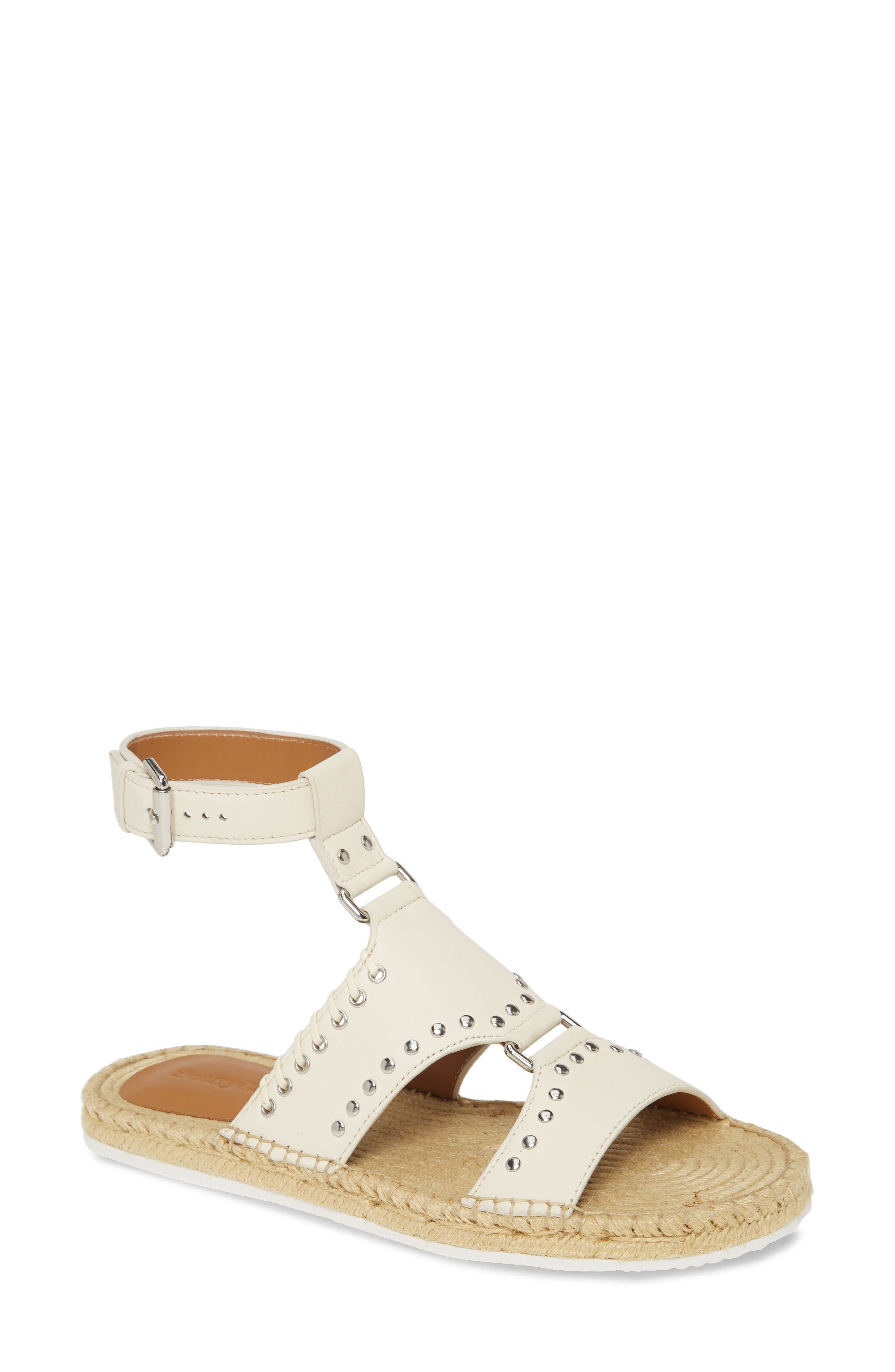 white studded espadrille sandals