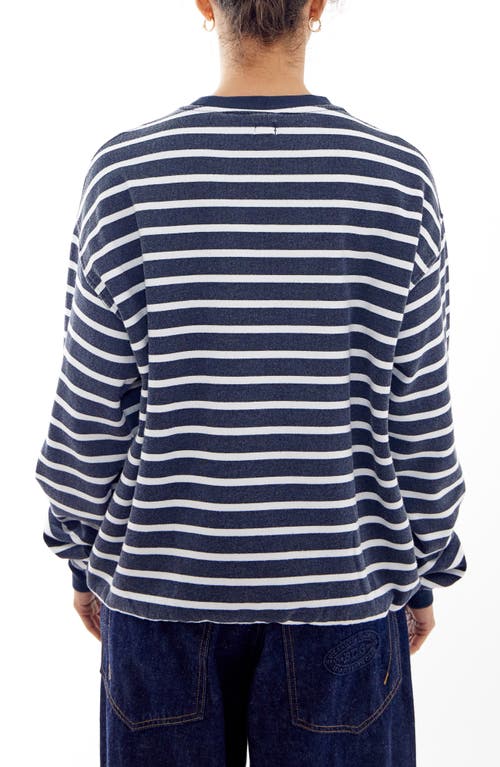 Shop Bdg Urban Outfitters Nyc 1990 Appliqué Stripe Long Sleeve Cotton Graphic T-shirt In Navy Stripe