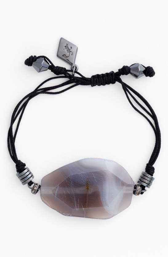 Sequin Agate Friendship Bracelet In Grey Agate/ Black Cord