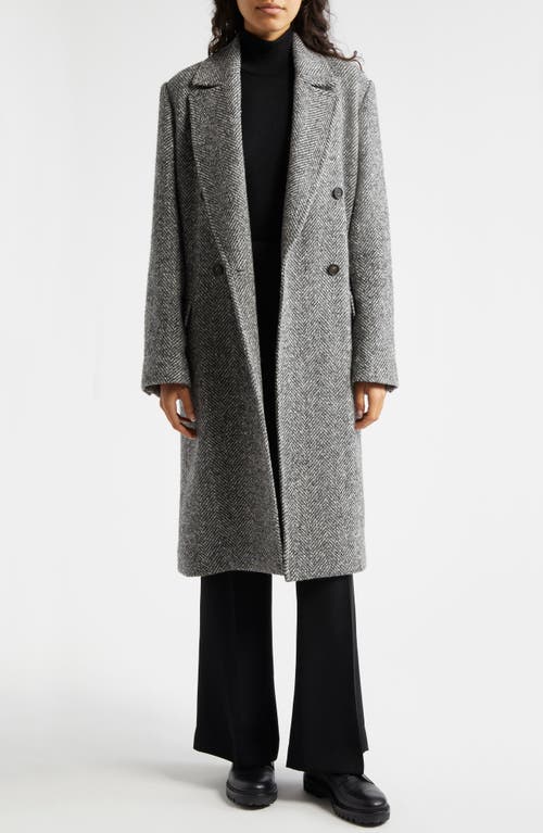 Shop Vince Herringbone Tweed Double Breasted Coat In Charcoal