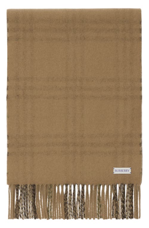 Shop Burberry Medium Icon Check Fringe Reversible Cashmere Scarf In Linden