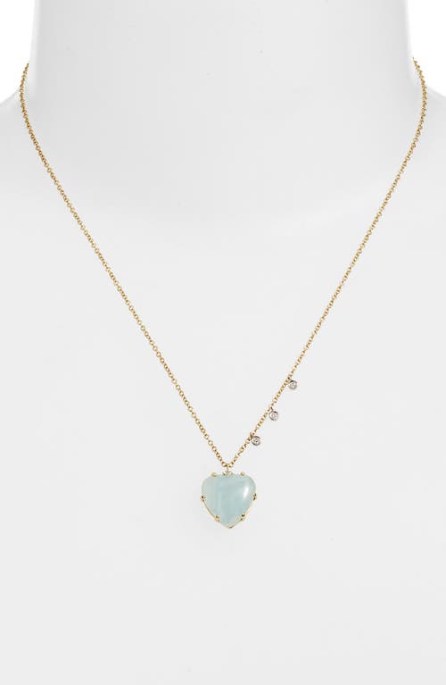 Shop Meira T Milky Aquamarine & Diamond Heart Pendant Necklace In 14k Yellow Gold/aqua