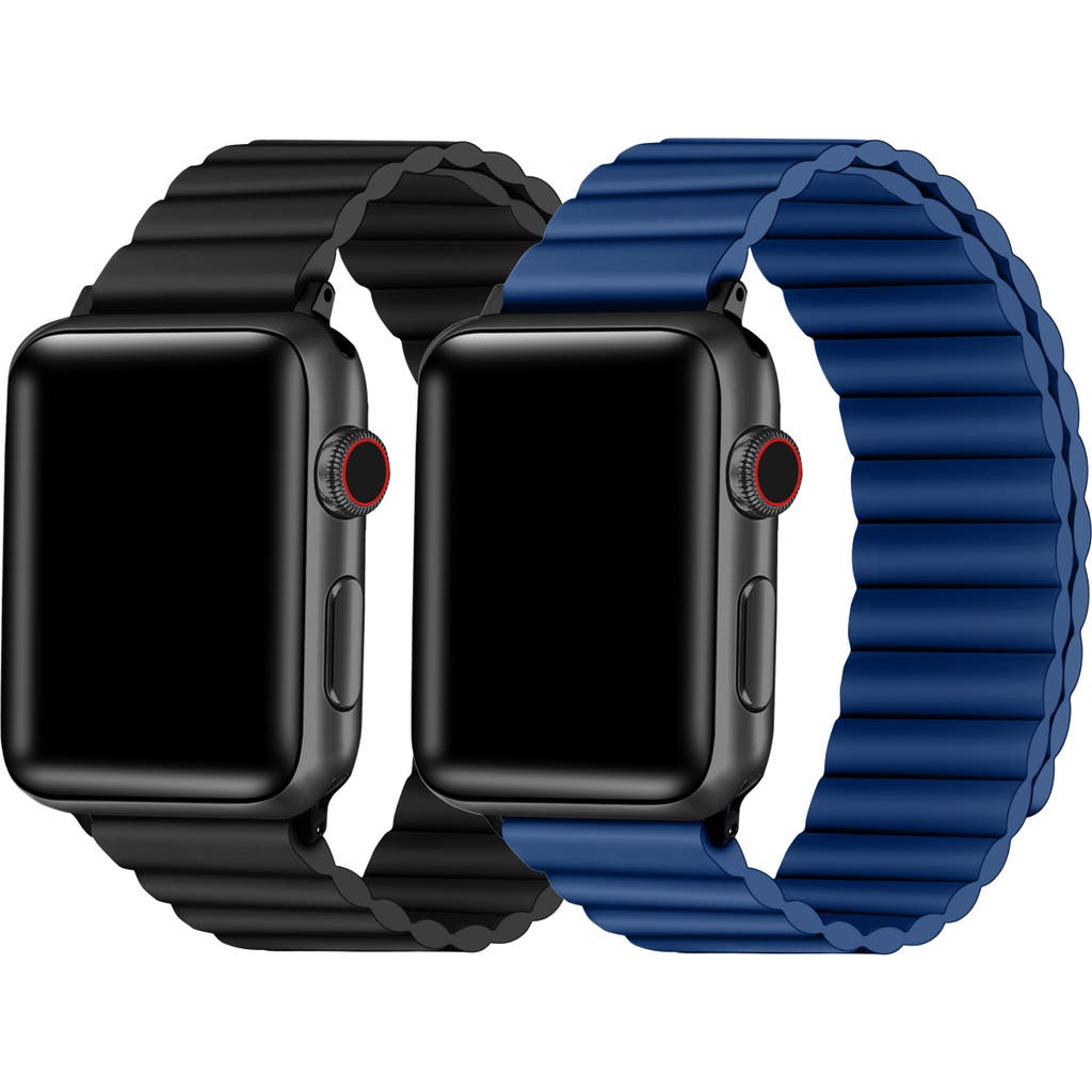 Shop The Posh Tech 2-pack Silicone Apple Watch® Watchbands In Black/eclipse Blue
