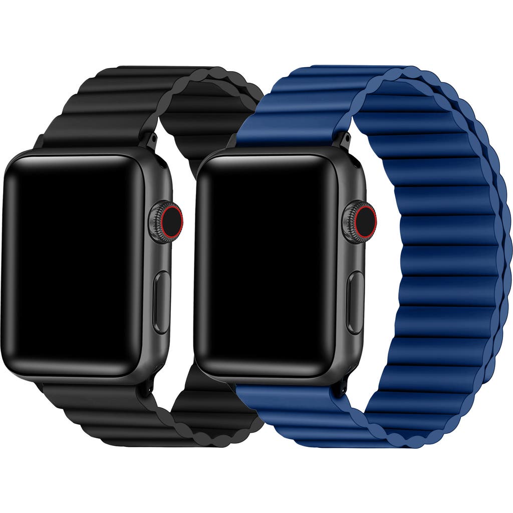 The Posh Tech 2-pack Silicone Apple Watch® Watchbands In Black/eclipse Blue