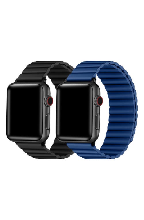 Shop The Posh Tech 2-pack Silicone Apple Watch® Watchbands In Black/eclipse Blue