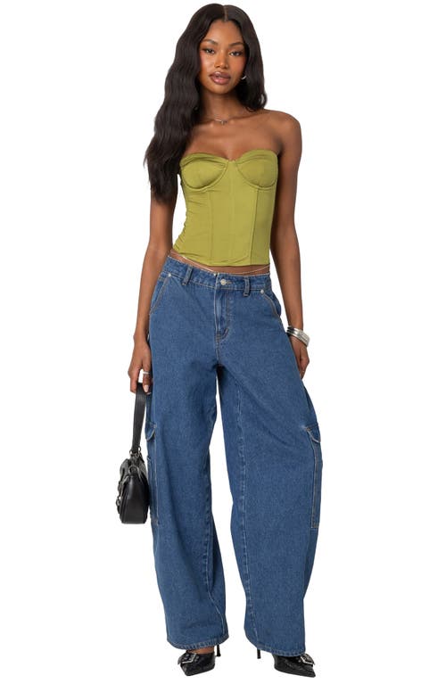 Edikted Duna Strapless Satin Corset Top In Green