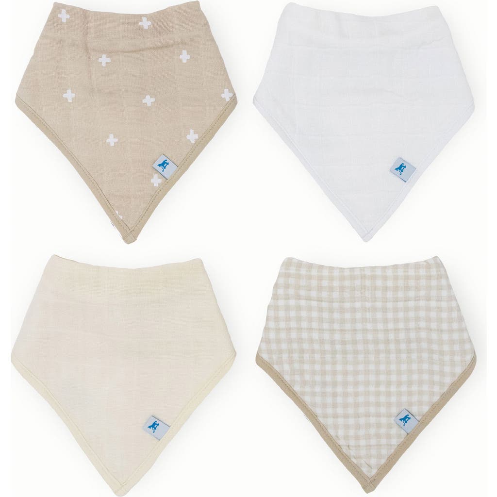 Little Unicorn 4-pack Fleece & Cotton Muslin Bandana Bib In Taupe Cross