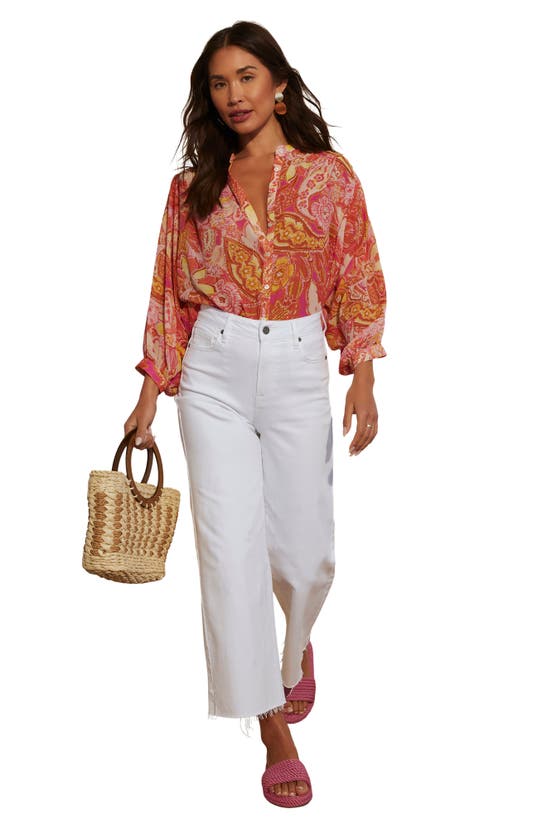 Shop Vici Collection Maggie Floral Chiffon Button-up Shirt In Pink Multi