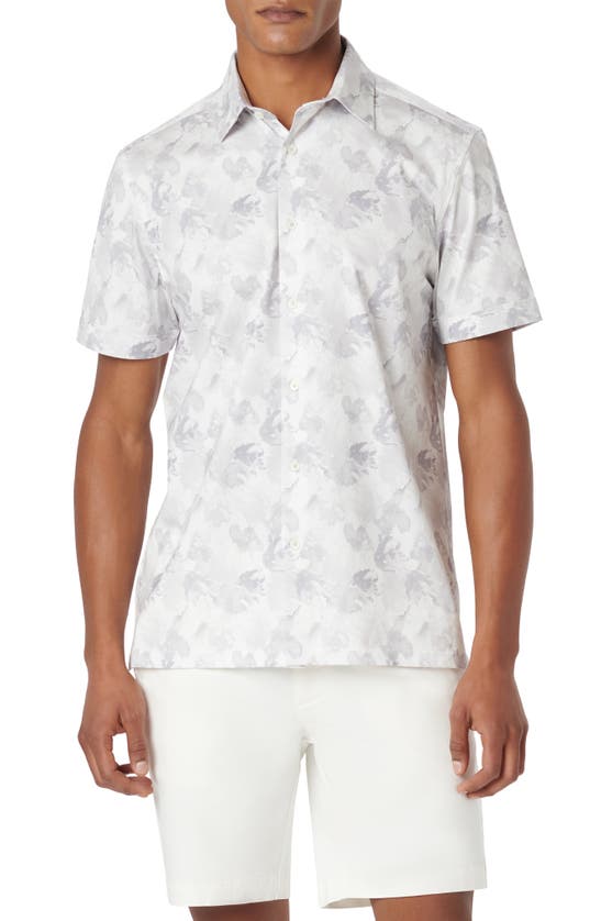 Shop Bugatchi Milo Ooohcotton® Floral Short Sleeve Button-up Shirt In Platinum