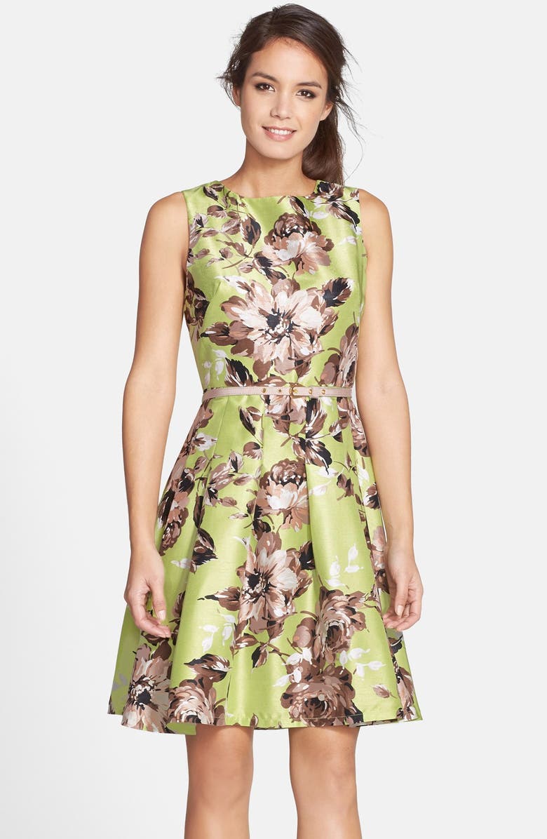 Gabby Skye Belted Floral Print Shantung Fit & Flare Dress | Nordstrom