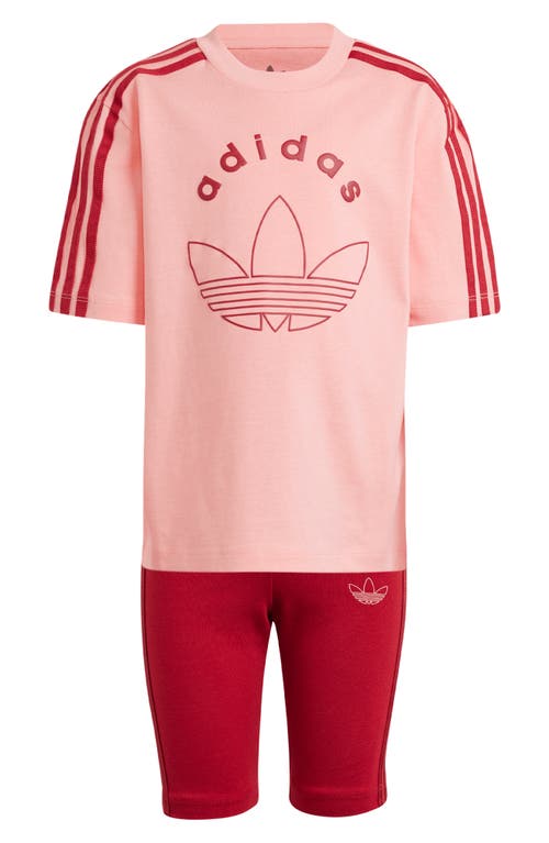 adidas Kids' Trefoil Graphic T-Shirt & Bike Shorts Set Pink at Nordstrom,