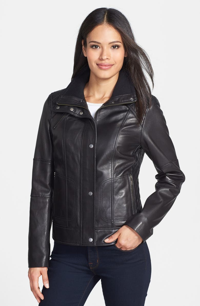 Cole Haan Quilt Detail Lambskin Leather Jacket | Nordstrom