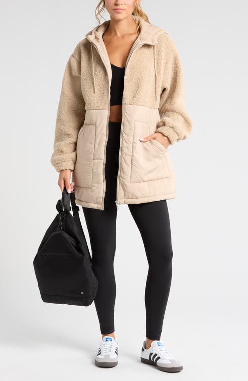 Zella Mixed Media Hooded Jacket in Tan Oxford 