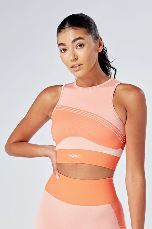 Shop Twill Active Recycled Color Block Racer Crop Top In Coral