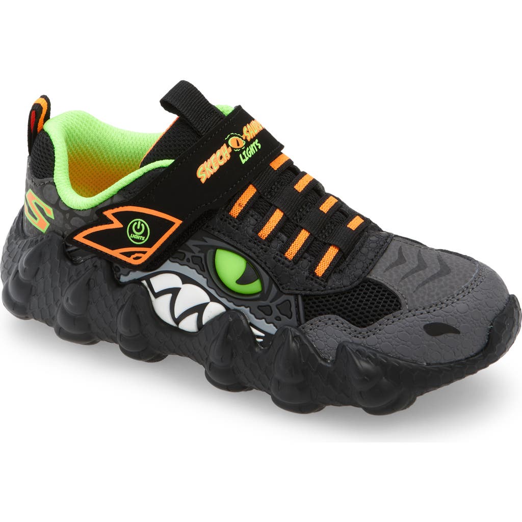 Skechers Kids' Skech-o-saurus Light-up Sneaker In Black/ Lime