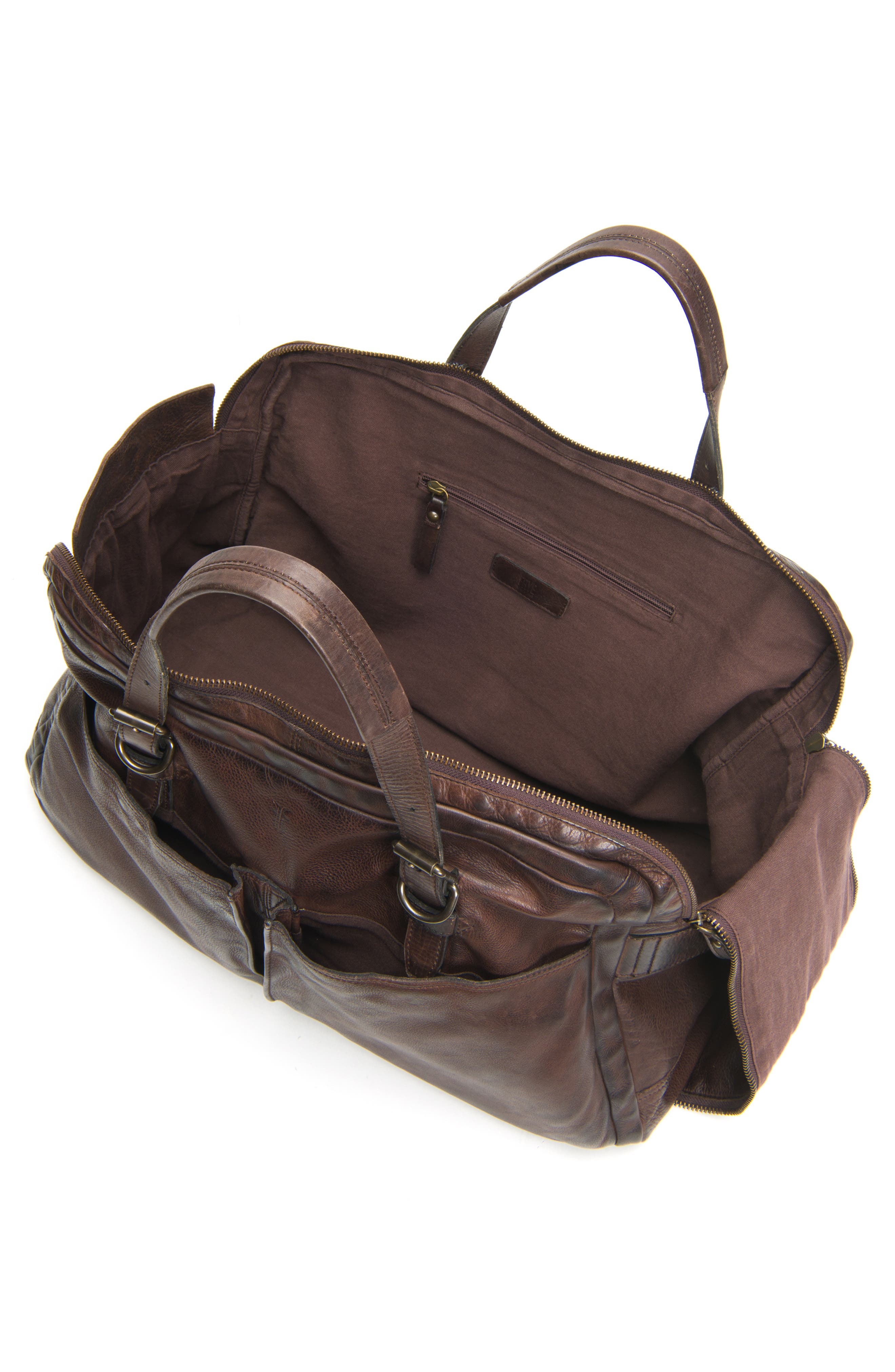 frye washed leather duffle bag