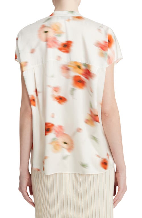 Vince Printed Split Neck Silk Top In Cream Dusk