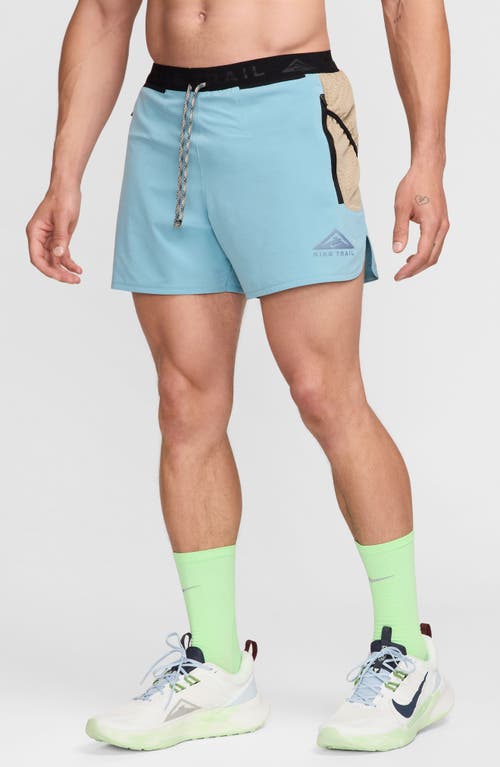 Nike Men's Trail Second Sunrise Dri-fit 5" Brief-lined Running Shorts In Denim Turquoise/khaki/black