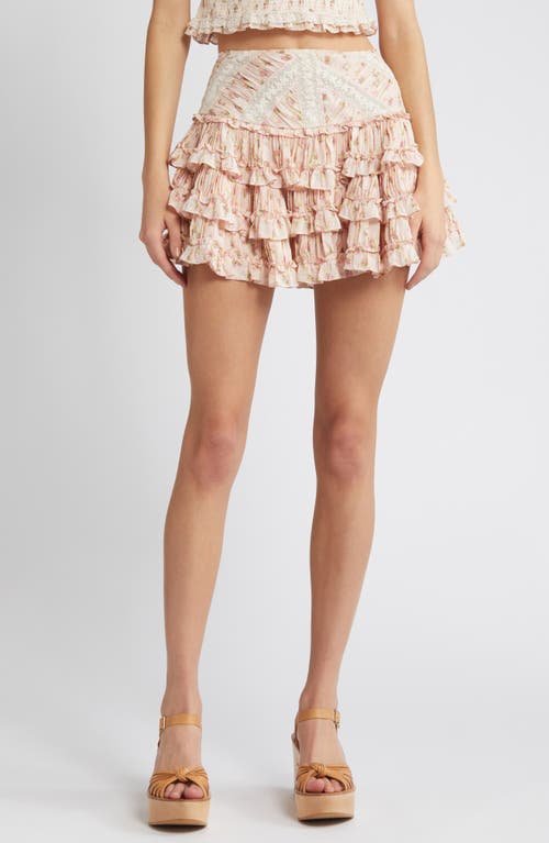 LoveShackFancy Robeina Floral Ruffle Miniskirt in Cherry Kisses at Nordstrom, Size 4