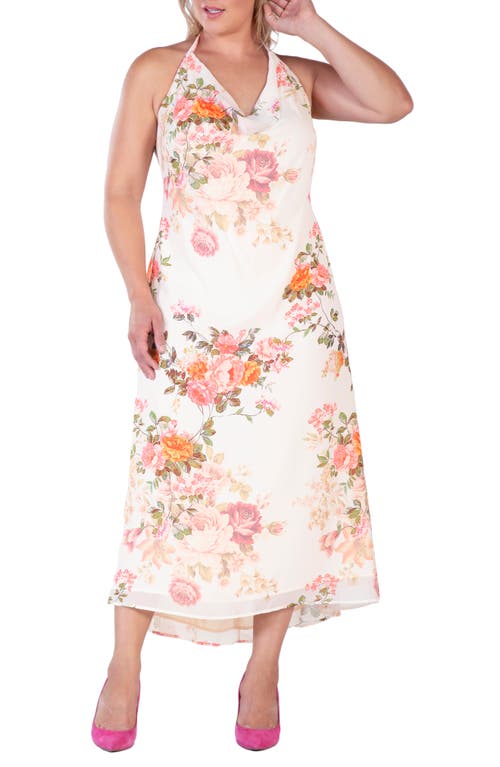 S And P Floral Halter Maxi Dress In Beige Floral