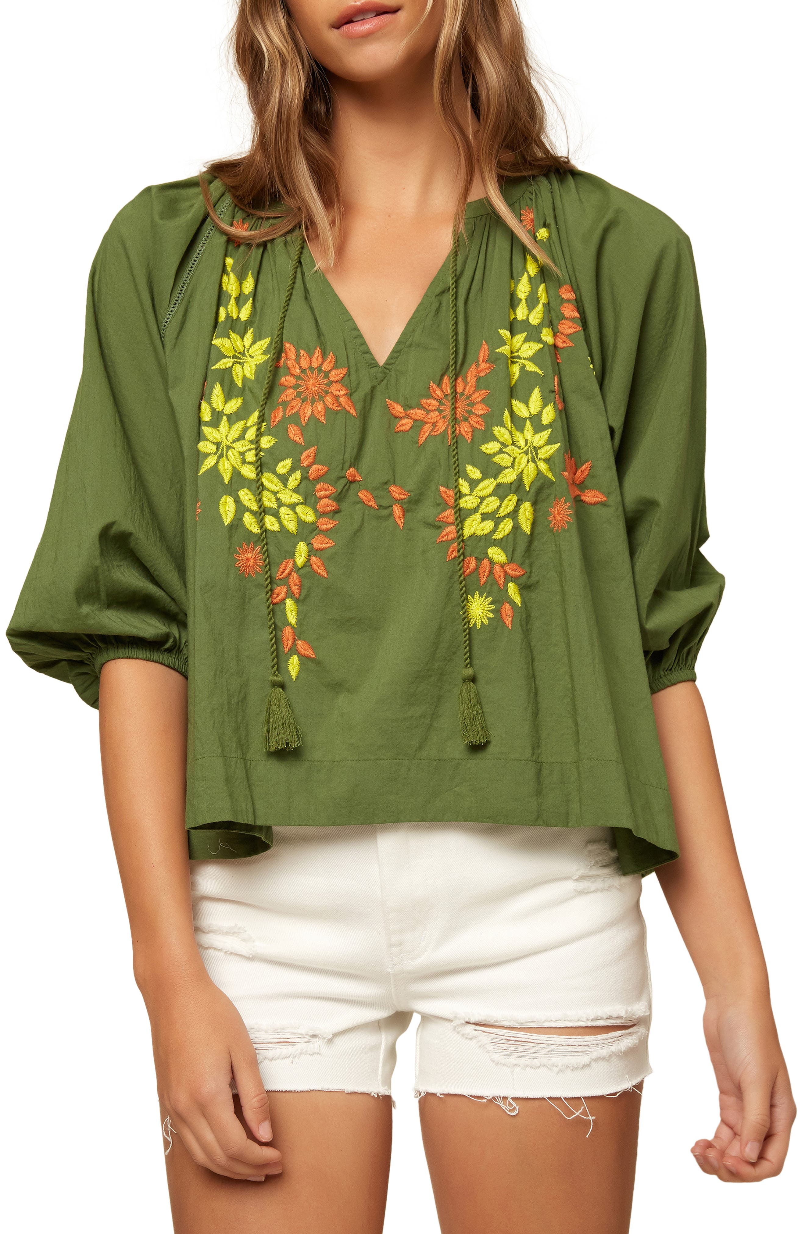 ONEILL Womens V-Neck Short Length Long Sleeve Woven Dress