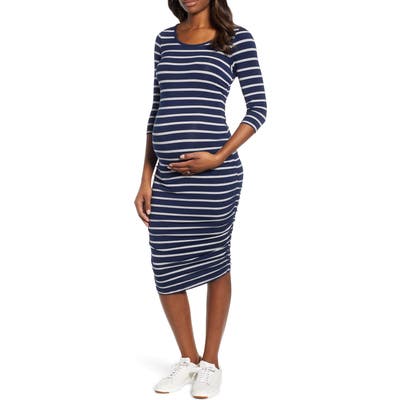 Angel Maternity Side Ruched Maternity Dress, Blue