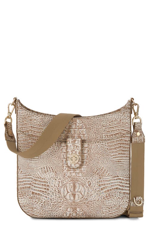 Leia Croc Embossed Leather Crossbody Bag in Birch