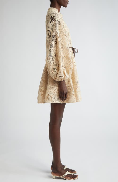 Shop Zimmermann Waverly Long Sleeve Lace Minidress In Taupe