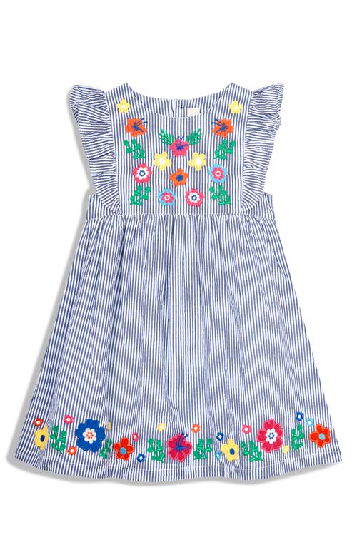 Jojo Maman Bébé Jojo Maman Bebe Flower Embroidered Stripe Dress In Blue