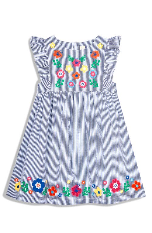 Shop Jojo Maman Bébé Jojo Maman Bebe Flower Embroidered Stripe Dress In Navy White Stripe