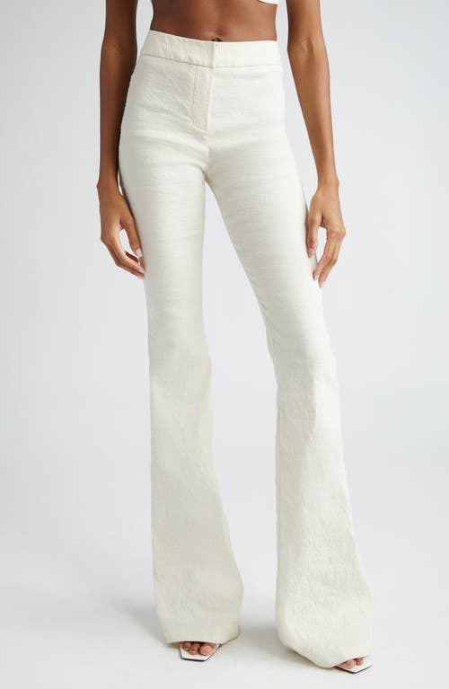 Fae Mid Rise Stretch Linen Blend Flare Leg Pants in Greige
