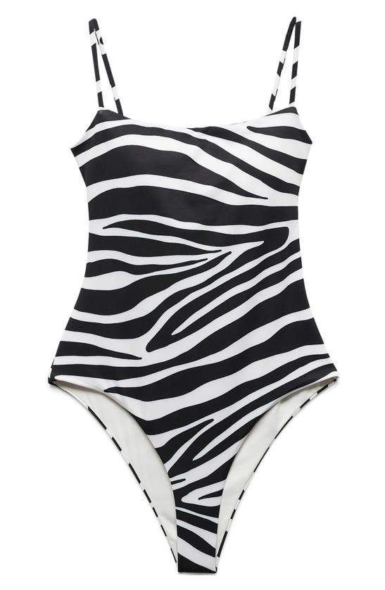 Shop Mango Animal Print Lace-up One-piece Swimsuit In Black