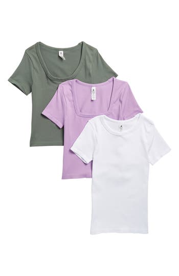 Shop 90 Degree By Reflex Seamless Scoop Neck 3-pack T-shirt Set In Sheer Lilac/laurel W