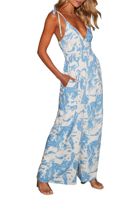 Vici Collection Celestia Smocked Waist Wide Leg Jumpsuit In Blue