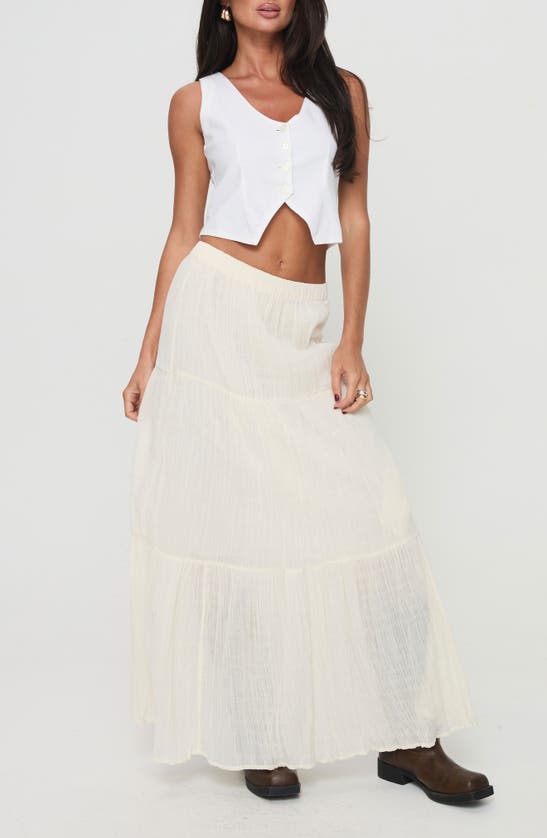 Princess Polly Gilchrist Low Rise Tiered Maxi Skirt In Ivory Low Impact