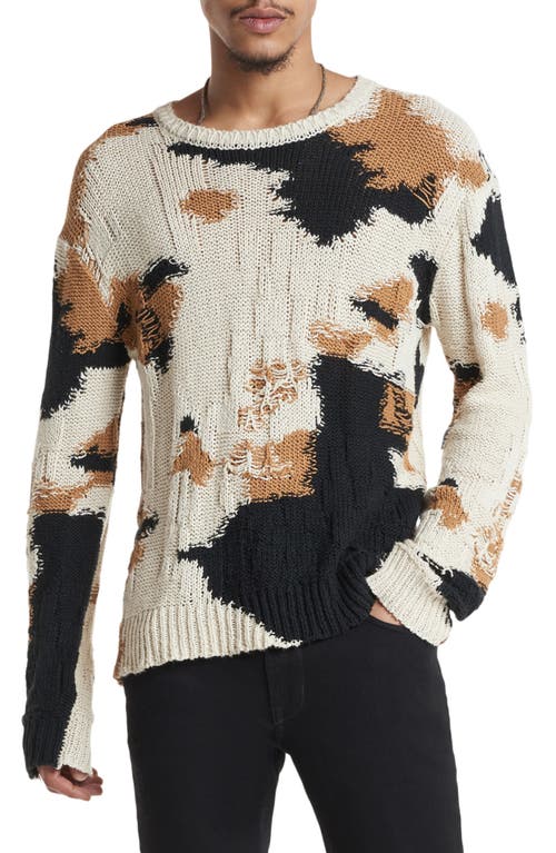 John Varvatos Montery Camo Crewneck Sweater in Egg Shell at Nordstrom, Size Xx-Large