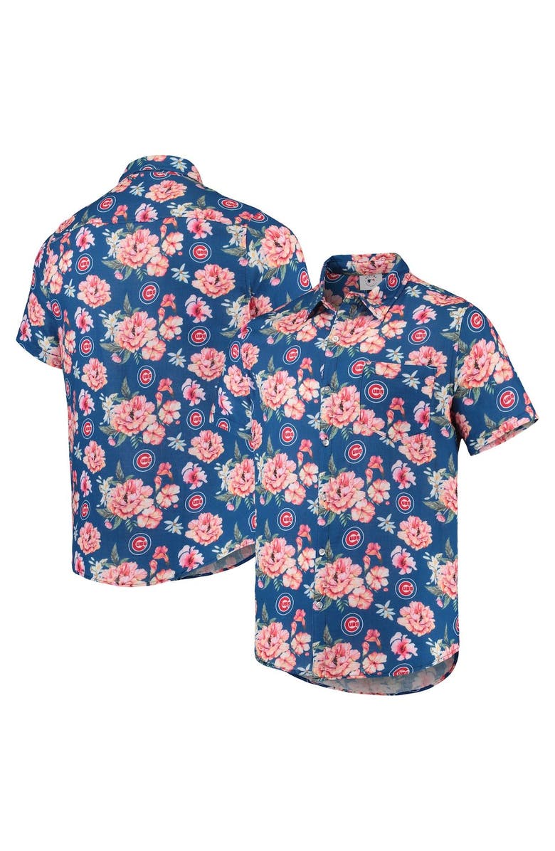 Men's FOCO Royal Chicago Cubs Floral Linen Button-Up Shirt