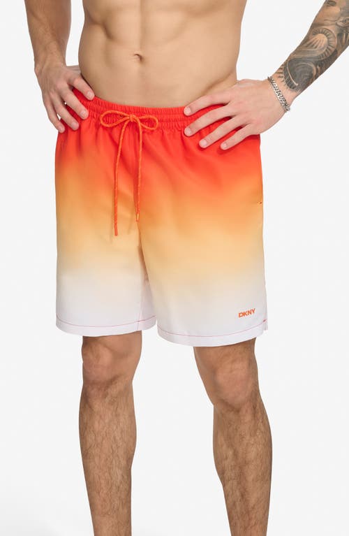 Shop Dkny Core Volley Ombré Swim Trunks In Orange