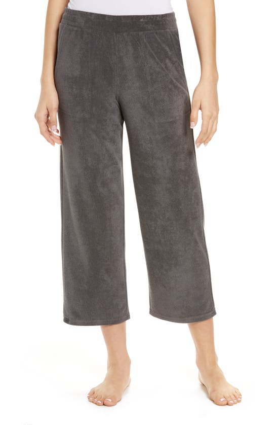 Barefoot Dreams Cozy Terry Crop Wide Leg Lounge Pants In Carbon