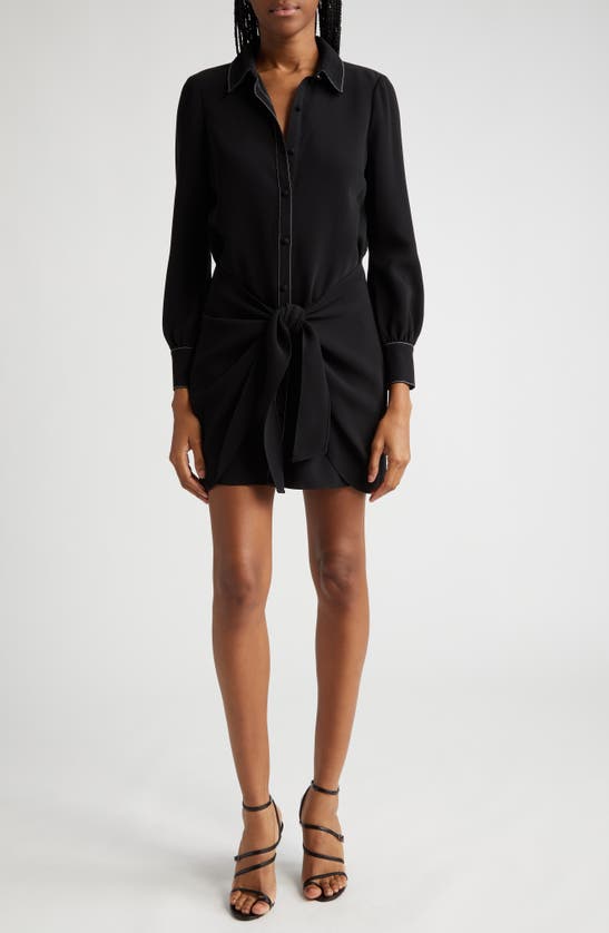 Cinq À Sept Gaby Tie Waist Long Sleeve Shirtdress In Black/ Ivory
