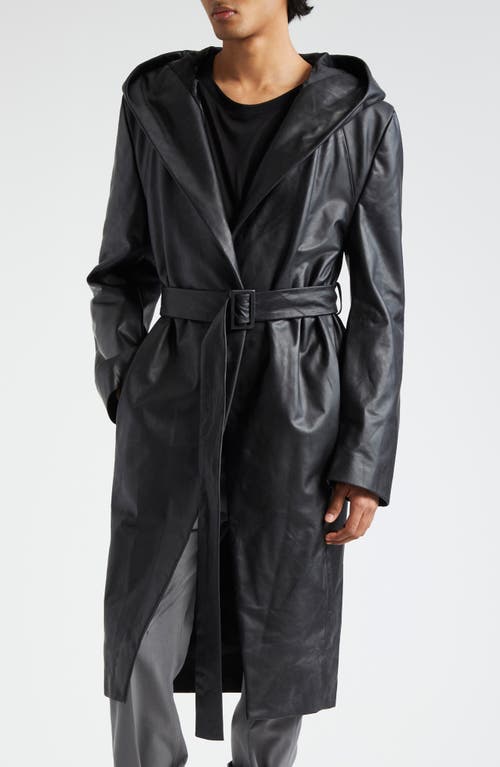 Rick Owens Hooded Leather Wrap Coat Black at Nordstrom, Us