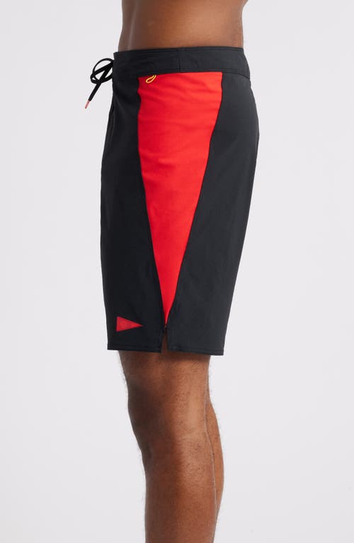 Shop Florence F1 Burgee Cordura® Water Repllent Board Shorts In Black Racing Red