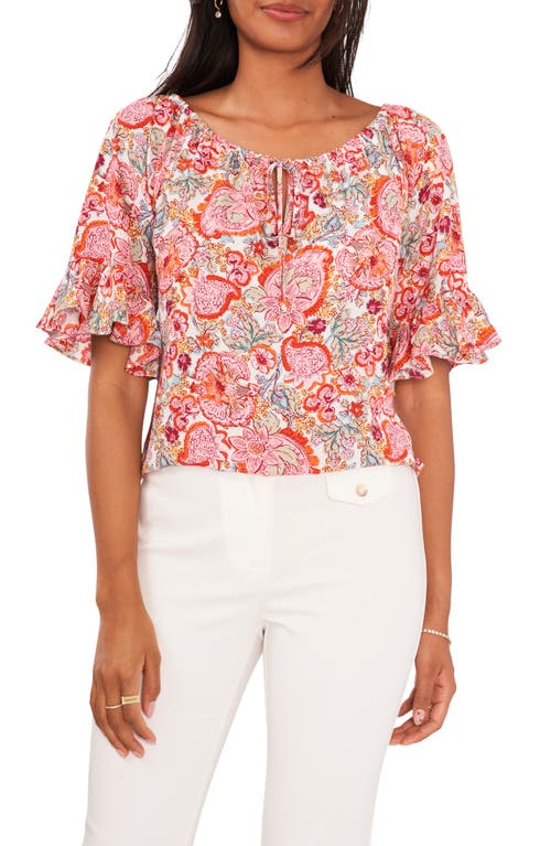 Shop Chaus Floral Off The Shoulder Top In Cream/red/multi