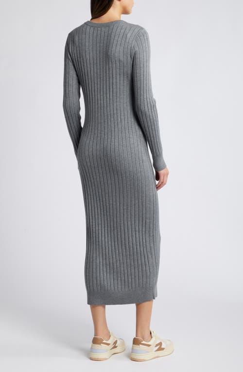 Shop Treasure & Bond Scoop Neck Long Sleeves Rib Sweater Dress In Grey Dark Heather